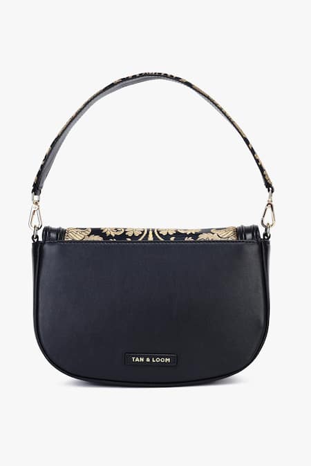 Tan & Loom Black Floral Banarasi Brocade Clutch Bag 
