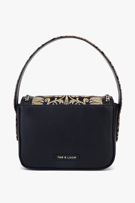 Tan & Loom Black Woven Banarasi Brocade Handbag 