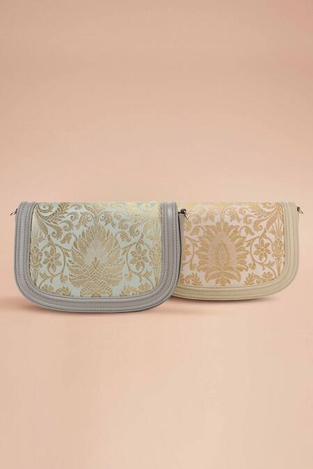 Shop_Tan & Loom_Pink Embroidery Pastel Bloom Woven Clutch Bag _Online_at_Aza_Fashions