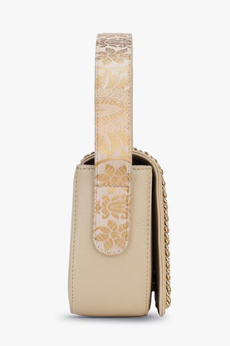 Tan & Loom_Ivory Embroidery, Bows Banarasi Brocade Box Bag _Online_at_Aza_Fashions