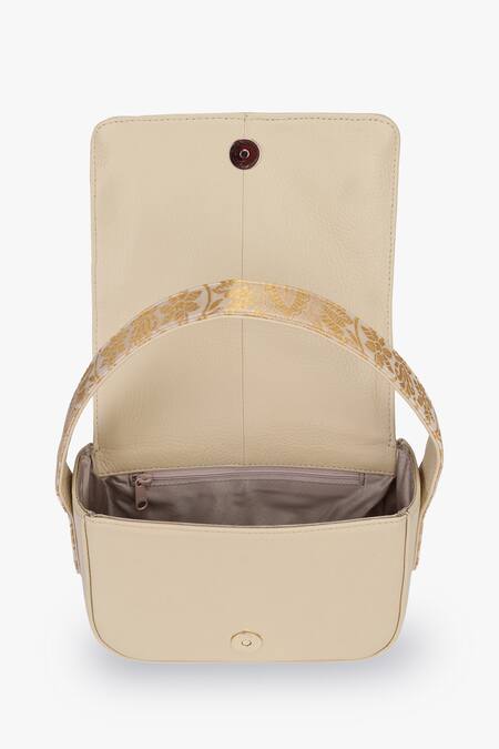 Shop_Tan & Loom_Ivory Embroidery, Bows Banarasi Brocade Box Bag _Online_at_Aza_Fashions