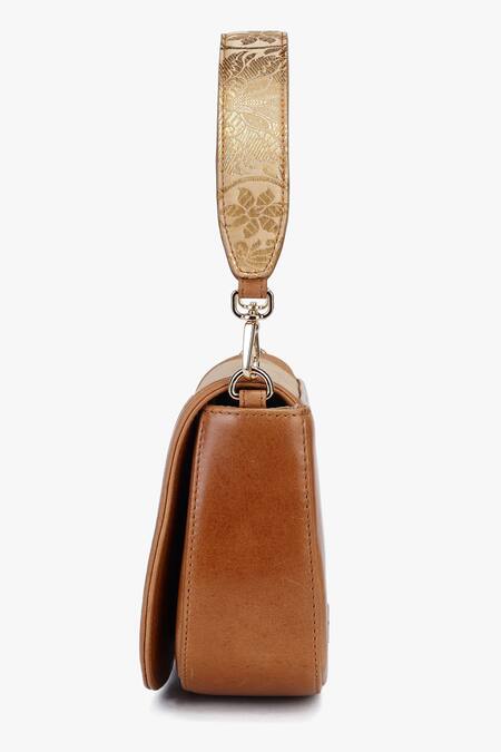 Tan & Loom_Brown Embroidery Woven Clutch Bag _Online_at_Aza_Fashions