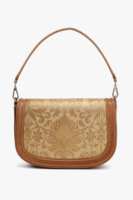 Buy_Tan & Loom_Brown Embroidery Woven Clutch Bag _Online_at_Aza_Fashions