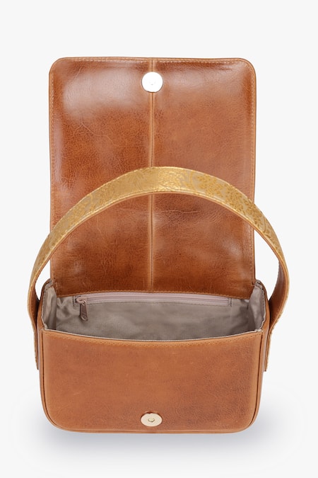 Shop_Tan & Loom_Gold Embroidery And Tan Brown Woven Box Bag _Online_at_Aza_Fashions