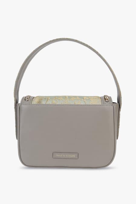 Tan & Loom Grey & Mint Blue Banarasi Brocade Box Bag 