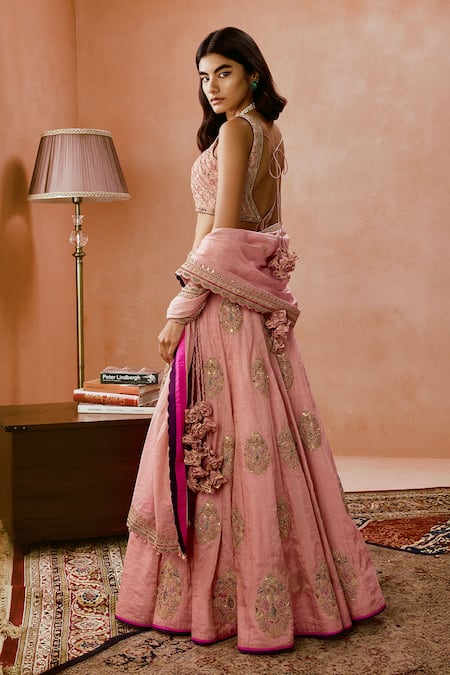 Punit Balana Dusky Pink Gota & Marodi Embroidered Lehenga Set 