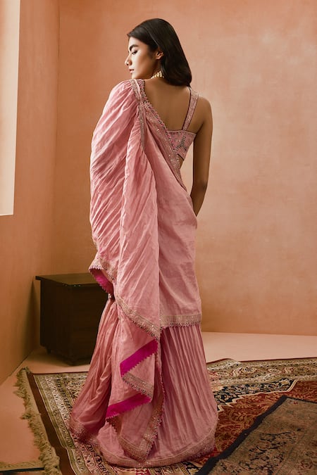 Punit Balana Dusky Pink Applique Ruffle Saree Set 