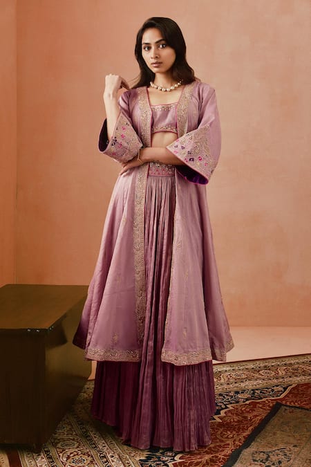 PUNIT BALANA Lilac Dori Embroidered Cape Skirt Set 