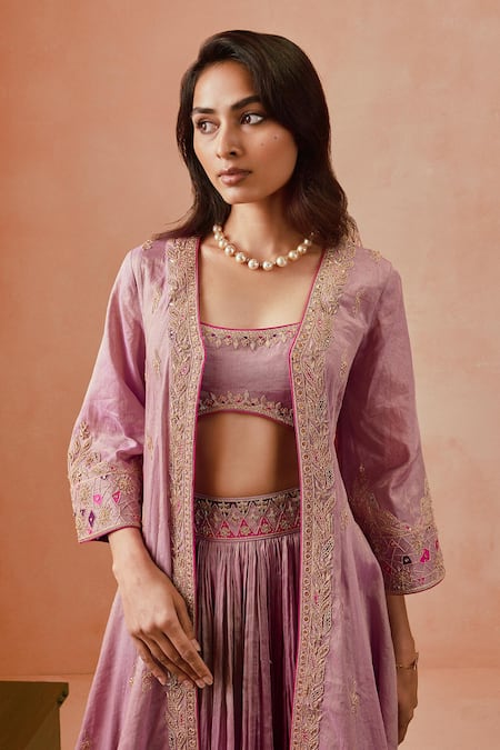 Punit Balana Lilac Dori Embroidered Cape Skirt Set 