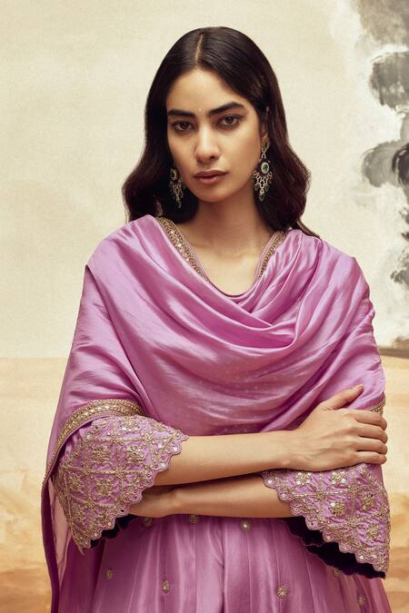 Shop_Punit Balana_Purple , Organza, Chanderi Mirrors, Embroidered Lilac Anarkali Set _at_Aza_Fashions