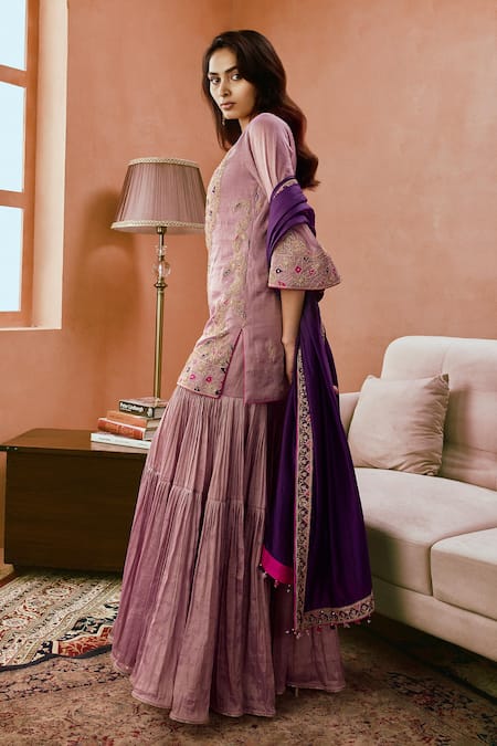 Punit Balana Lilac Applique Embroidered Kurta Gharara Set 