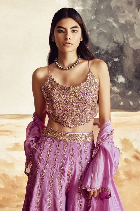Buy_Punit Balana_Purple Silk Sequins, Embroidery Scoop Neck Embellished Cape And Sharara Set _Online_at_Aza_Fashions