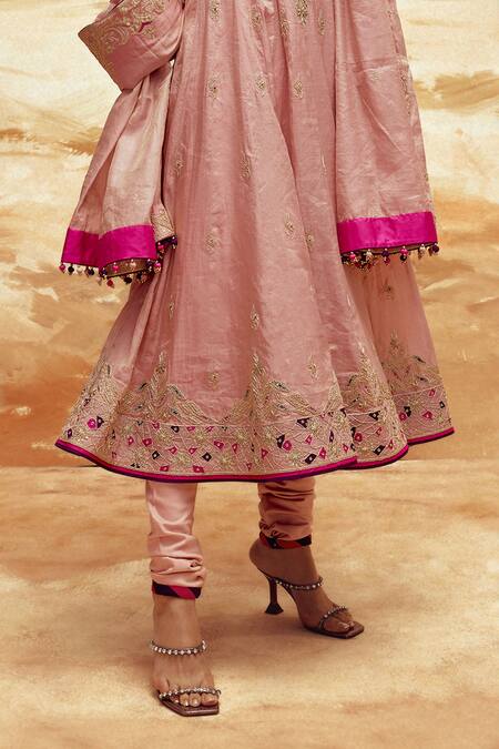 Punit Balana Pink Silk Embroidery Round Neck Dusky Marodi Anarkali Set Online at Aza Fashions Punit Balana_Pink Silk Embroidery Round Neck Dusky Marodi Anarkali Set _Online_at_Aza_Fashions