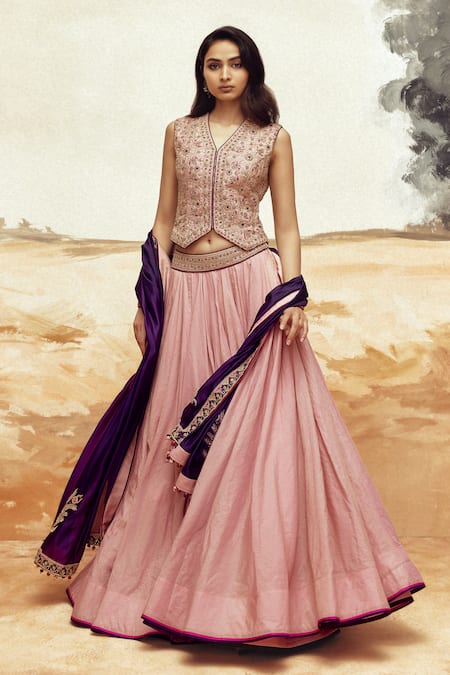 PUNIT BALANA Dusky Pink Applique Embroidered Lehenga Set 