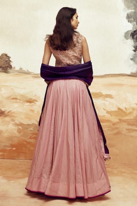 Punit Balana Dusky Pink Applique Embroidered Lehenga Set 