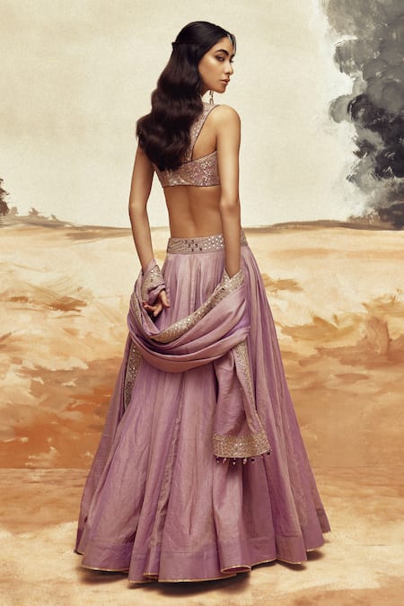 Punit Balana Mirror Embroidered Lilac Lehenga Set 