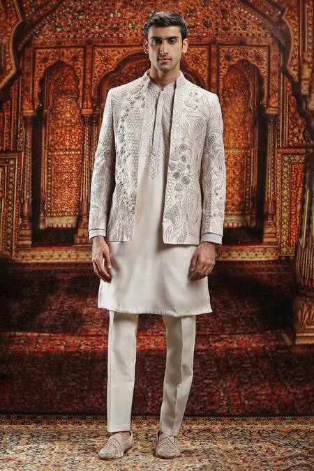 Buy Asuka Ivory Silk Pearls, Sequins Embroidered Bandhgala Kurta Pyjama Set Online at Aza Fashions Buy_Asuka_Ivory Silk Pearls, Sequins Embroidered Bandhgala Kurta Pyjama Set _Online_at_Aza_Fashions