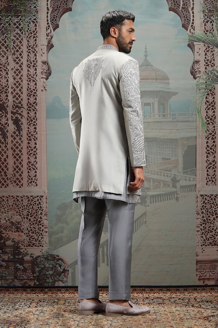Asuka Dabka Embroidered Grey Sherwani Set 
