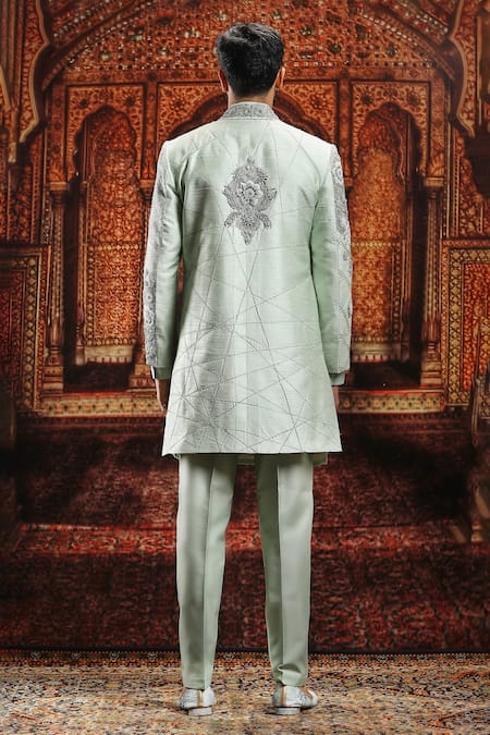 Asuka Mint Green Zardozi Embroidered Sherwani Set 