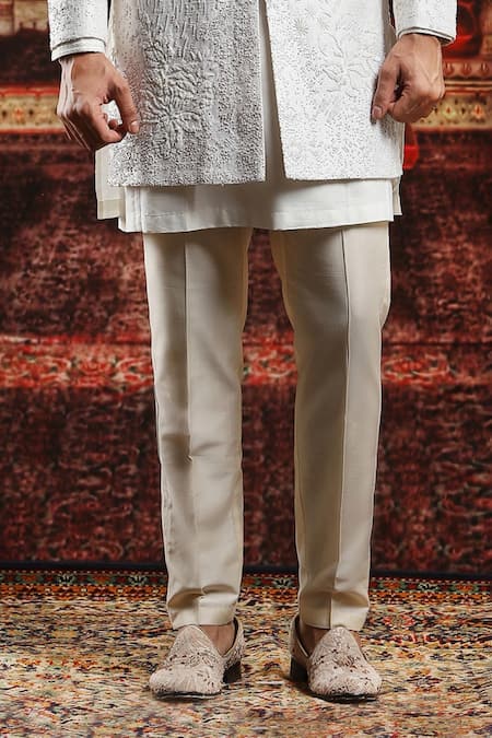 Asuka Ivory Silk Embroidery, Sequins, Pearls Floral Sherwani And Pyjama Set Online at Aza Fashions Asuka_Ivory Silk Embroidery, Sequins, Pearls Floral Sherwani And Pyjama Set _Online_at_Aza_Fashions