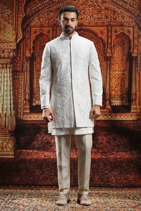 Buy Asuka Ivory Silk Embroidery, Sequins, Pearls Floral Sherwani And Pyjama Set Online at Aza Fashions Buy_Asuka_Ivory Silk Embroidery, Sequins, Pearls Floral Sherwani And Pyjama Set _Online_at_Aza_Fashions