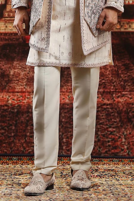 Asuka Beige Silk, Embroidered Open Layered Sherwani And Kurta Set Online at Aza Fashions Asuka_Beige Silk, Embroidered Open Layered Sherwani And Kurta Set _Online_at_Aza_Fashions