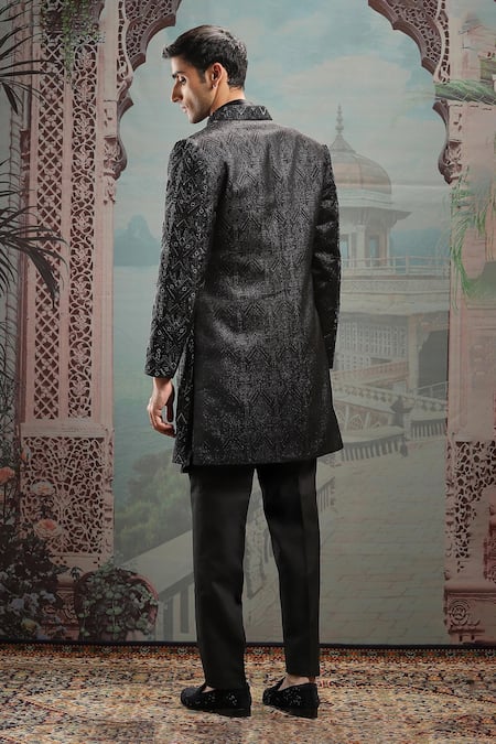 Asuka Black Velvet Embroidered Sherwani Set 