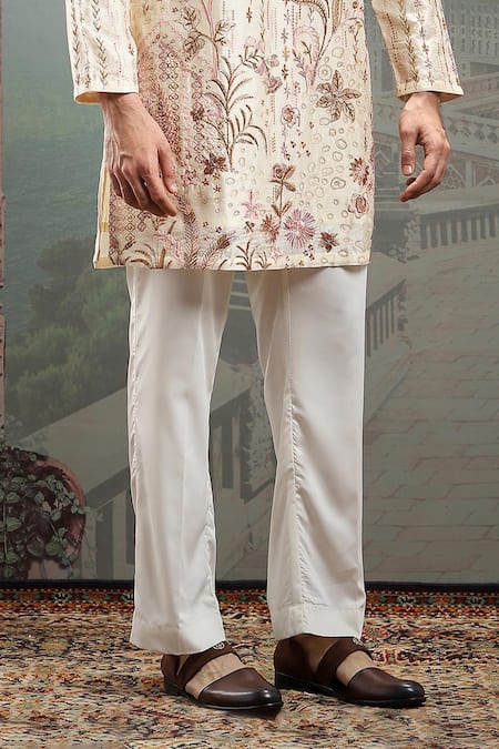 Asuka Ivory Jacquard, Cotton Pearls, Sequins Embroidered Kurta Set With Pyjama Online at Aza Fashions Asuka_Ivory Jacquard, Cotton Pearls, Sequins Embroidered Kurta Set With Pyjama _Online_at_Aza_Fashions