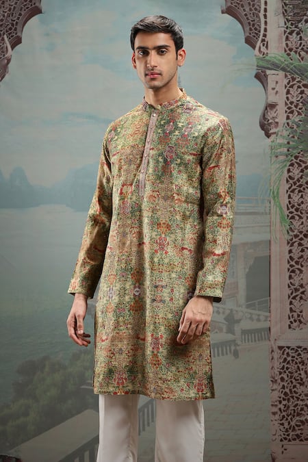 Asuka_Multi Color Silk Sequins, Pearls, Cut Work Embellished Floral Print Kurta Set _Online_at_Aza_Fashions