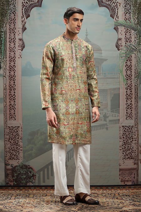 Buy_Asuka_Multi Color Silk Sequins, Pearls, Cut Work Embellished Floral Print Kurta Set _Online_at_Aza_Fashions