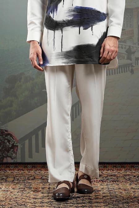 Asuka_White Silk Cut Work Hand Painted Embroidered Kurta And Pyjama Set _Online_at_Aza_Fashions