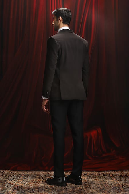 Shop Asuka Black Jacquard Cut Work, Embroidery Tuxedo And Trouser Set at Aza Fashions Shop_Asuka_Black Jacquard Cut Work, Embroidery Tuxedo And Trouser Set _at_Aza_Fashions