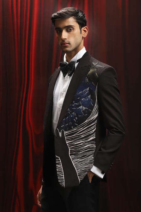 Buy Asuka Black Jacquard Cut Work, Embroidery Tuxedo And Trouser Set Online at Aza Fashions Buy_Asuka_Black Jacquard Cut Work, Embroidery Tuxedo And Trouser Set _Online_at_Aza_Fashions