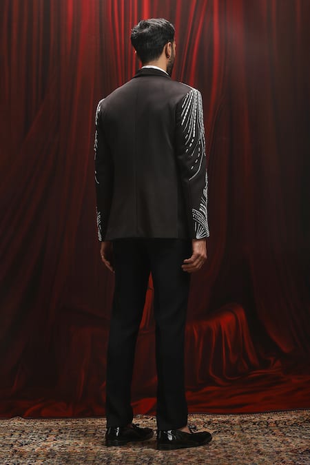 Asuka Black Velvet Embroidered Tuxedo Set 