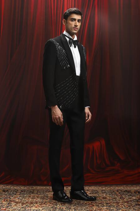 Buy Asuka Black Velvet Embroidery Embellished Tuxedo And Trouser Set Online at Aza Fashions Buy_Asuka_Black Velvet Embroidery Embellished Tuxedo And Trouser Set _Online_at_Aza_Fashions