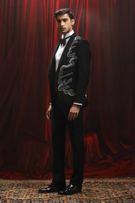 Buy Asuka Black Velvet Embroidery Hotfix Dori Tuxedo Set Online at Aza Fashions Buy_Asuka_Black Velvet Embroidery Hotfix Dori Tuxedo Set _Online_at_Aza_Fashions