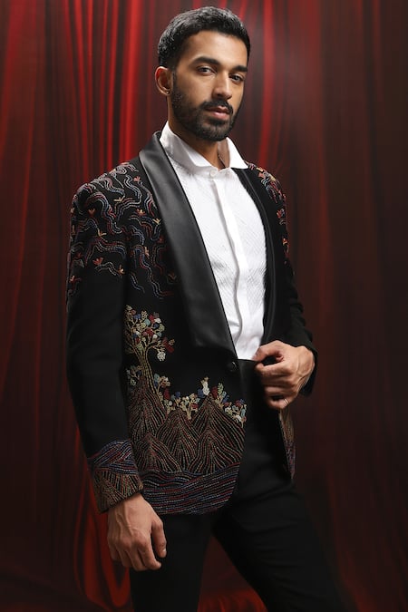 Buy Asuka Black Velvet Embroidery Kantha Tuxedo Set Online at Aza Fashions Buy_Asuka_Black Velvet Embroidery Kantha Tuxedo Set _Online_at_Aza_Fashions
