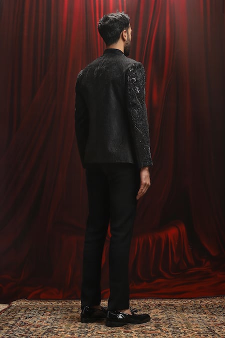Asuka Black Sequin Embroidered Tuxedo Set 
