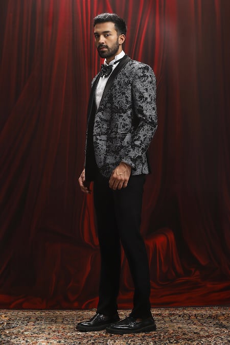 Asuka Black Velvet Embroidery Tuxedo And Trouser Set Online at Aza Fashions Asuka_Black Velvet Embroidery Tuxedo And Trouser Set _Online_at_Aza_Fashions