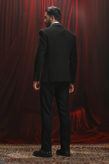 Asuka Black Jacquard Textured Tuxedo Set 