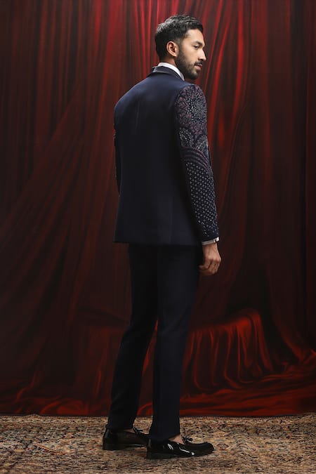 Asuka Navy Blue Embroidered Tuxedo & Trouser Set 