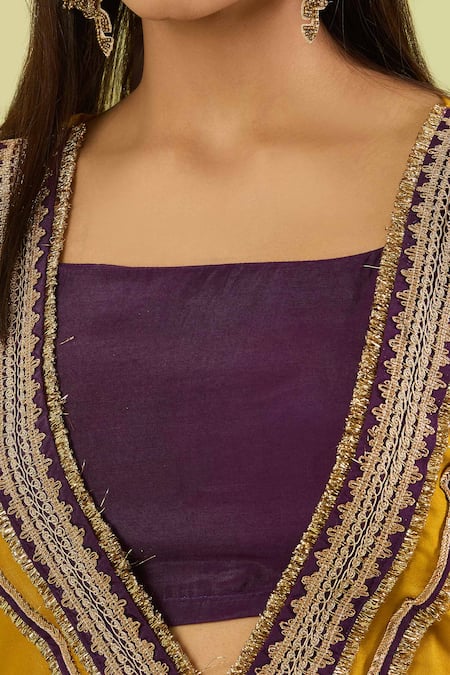 Shop Samyukta Singhania Yellow Silk Lace, Embroidery Plunge Neck Contrast Hand Embellished Kaftan Set Online at Aza Fashions Shop_Samyukta Singhania_Yellow Silk Lace, Embroidery Plunge Neck Contrast Hand Embellished Kaftan Set _Online_at_Aza_Fashions