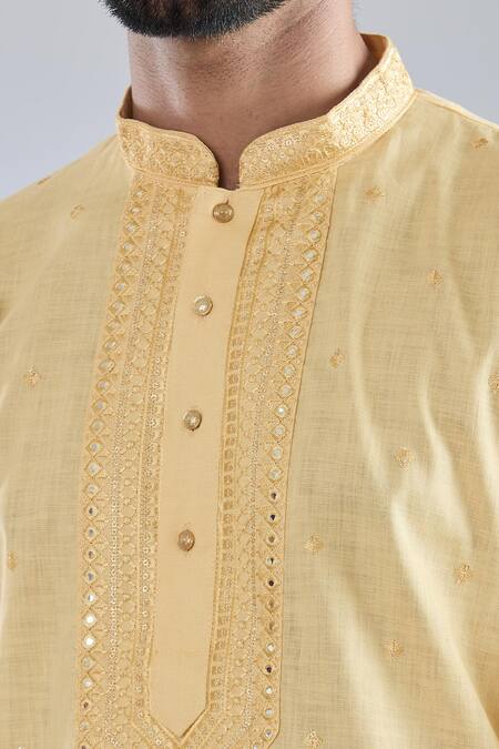 Shop Arihant Rai Sinha Gold Polyester, Cotton Mirrors, Embroidery Butti Kurta Set Online at Aza Fashions Shop_Arihant Rai Sinha_Gold Polyester, Cotton Mirrors, Embroidery Butti Kurta Set_Online_at_Aza_Fashions