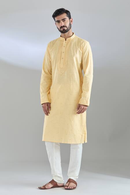 Arihant Rai Sinha Gold Polyester, Cotton Mirrors, Embroidery Butti Kurta Set at Aza Fashions Arihant Rai Sinha_Gold Polyester, Cotton Mirrors, Embroidery Butti Kurta Set_at_Aza_Fashions