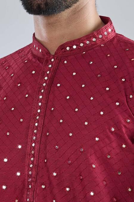 Shop_Arihant Rai Sinha_Maroon Polyester, Polyamide Mirrors Jaal Embroidered Kurta Set _Online_at_Aza_Fashions