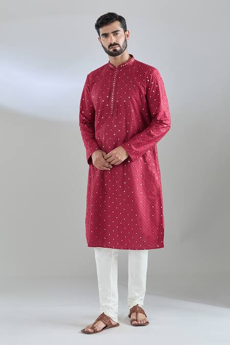 Arihant Rai Sinha_Maroon Polyester, Polyamide Mirrors Jaal Embroidered Kurta Set _at_Aza_Fashions