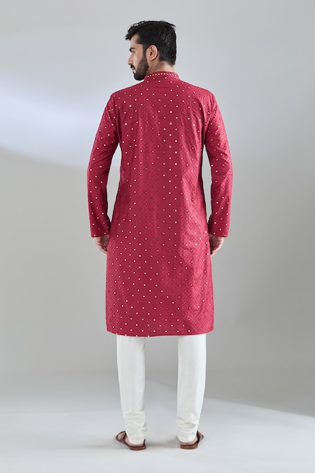 Shop_Arihant Rai Sinha_Maroon Polyester, Polyamide Mirrors Jaal Embroidered Kurta Set _at_Aza_Fashions