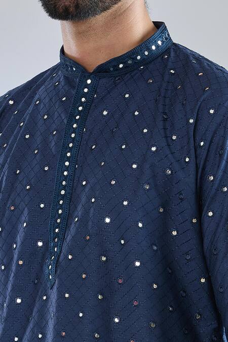 Arihant Rai Sinha Blue Polyester, Cotton Mirrors Embroidered Navy Kurta Set Online at Aza Fashions Arihant Rai Sinha_Blue Polyester, Cotton Mirrors Embroidered Navy Kurta Set _Online_at_Aza_Fashions