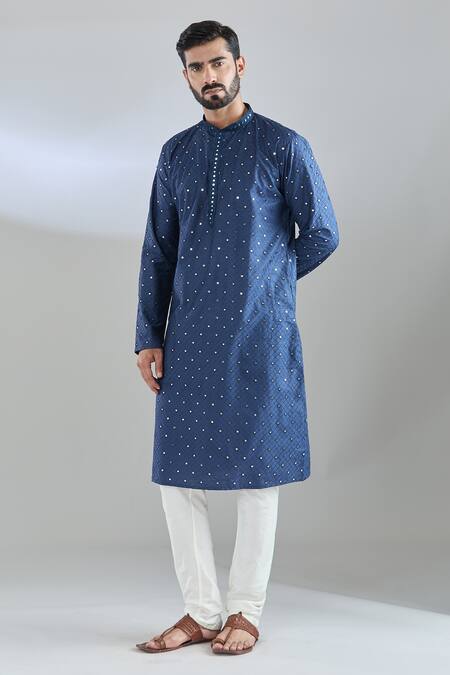 Buy Arihant Rai Sinha Blue Polyester, Cotton Mirrors Embroidered Navy Kurta Set Online at Aza Fashions Buy_Arihant Rai Sinha_Blue Polyester, Cotton Mirrors Embroidered Navy Kurta Set _Online_at_Aza_Fashions