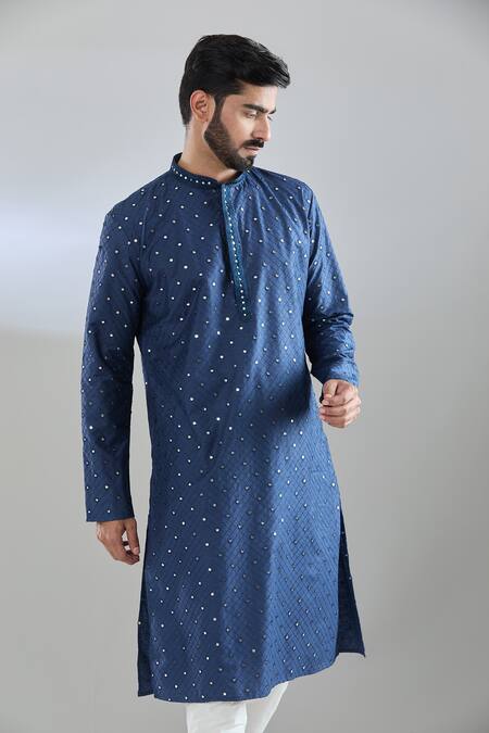 Arihant Rai Sinha Blue Polyester, Cotton Mirrors Embroidered Navy Kurta Set at Aza Fashions Arihant Rai Sinha_Blue Polyester, Cotton Mirrors Embroidered Navy Kurta Set _at_Aza_Fashions